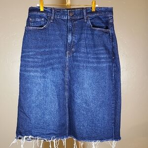 a.n.a Women's Blue Denim Midi Skirt Frayed Hem Size 14